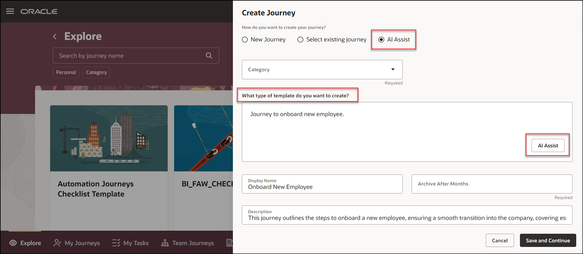 AI Assist Option When You Create Journey from Explore Tab
