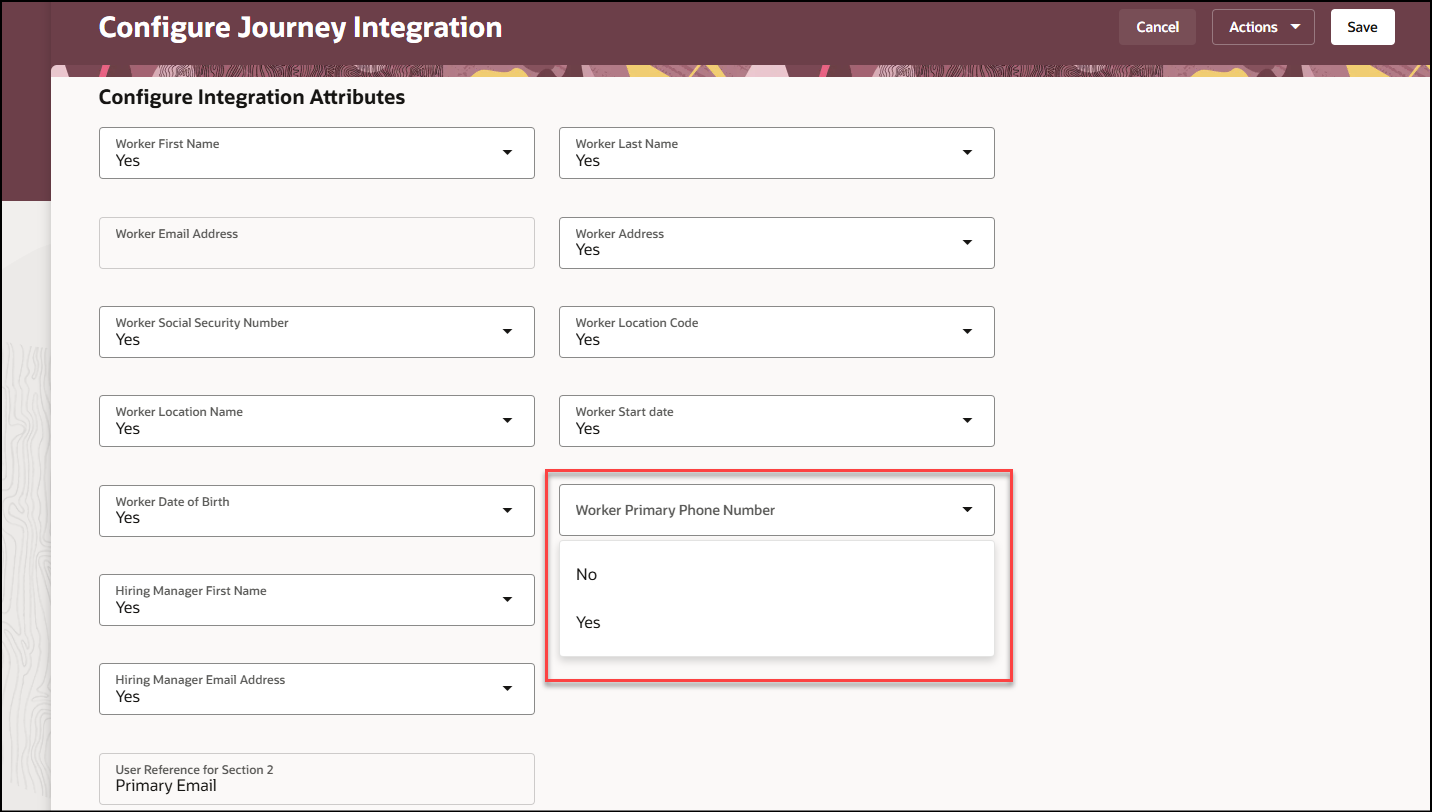 Set the Worker Primary Phone Number Integration Attribute to Yes