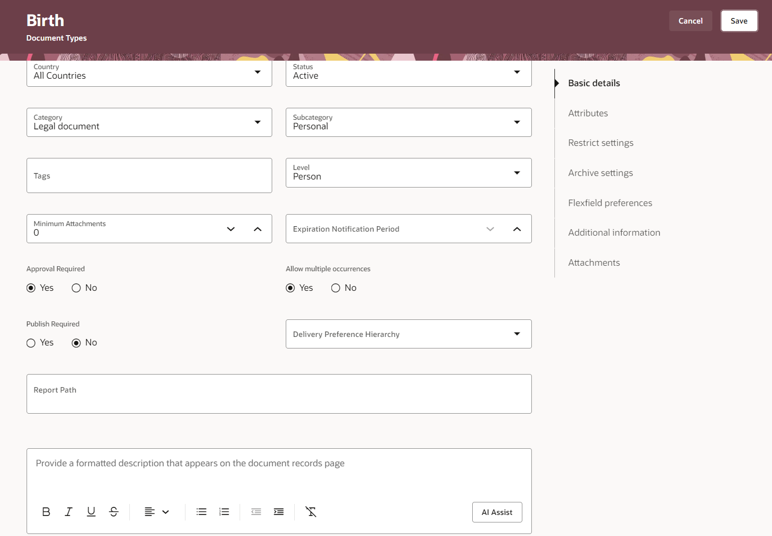 AI Assist button in the Description field