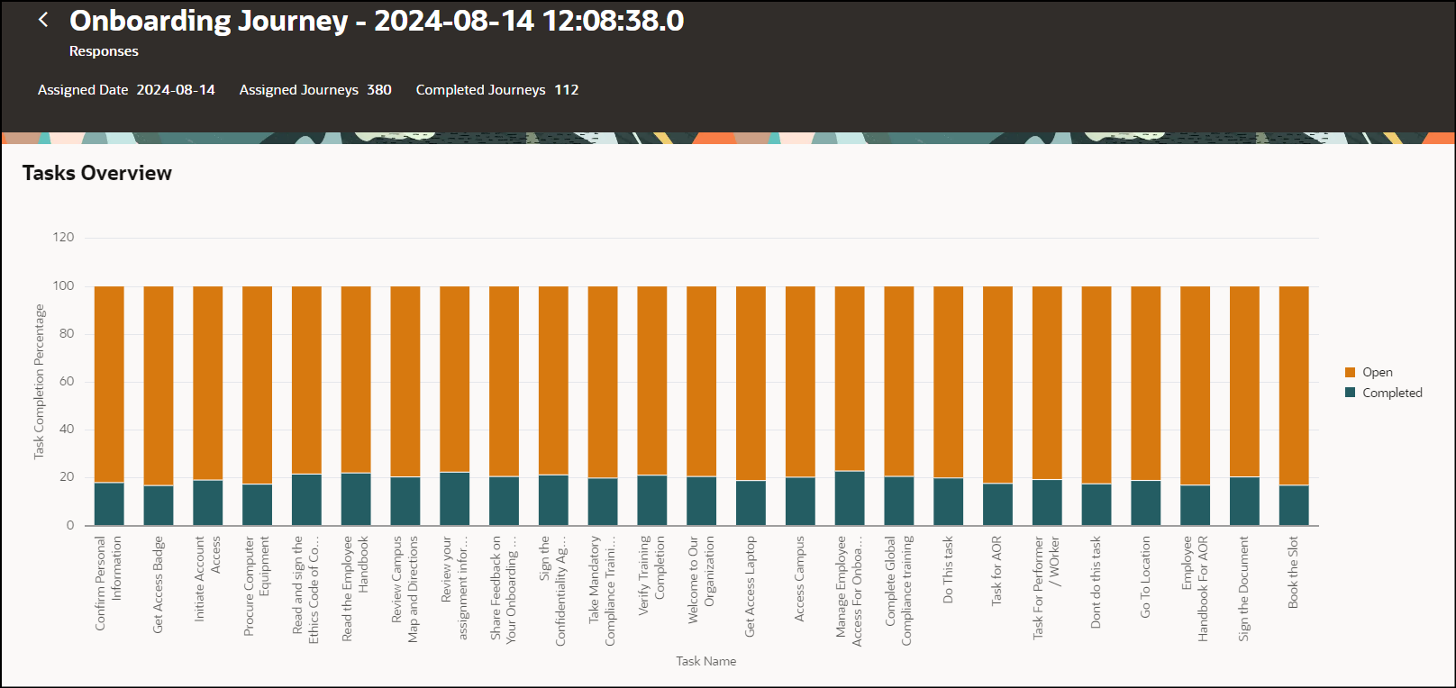 Tasks Overview Analytics for Selected Onboarding Journey