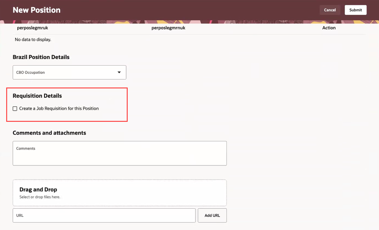 Requisition Details section in a New Position page 