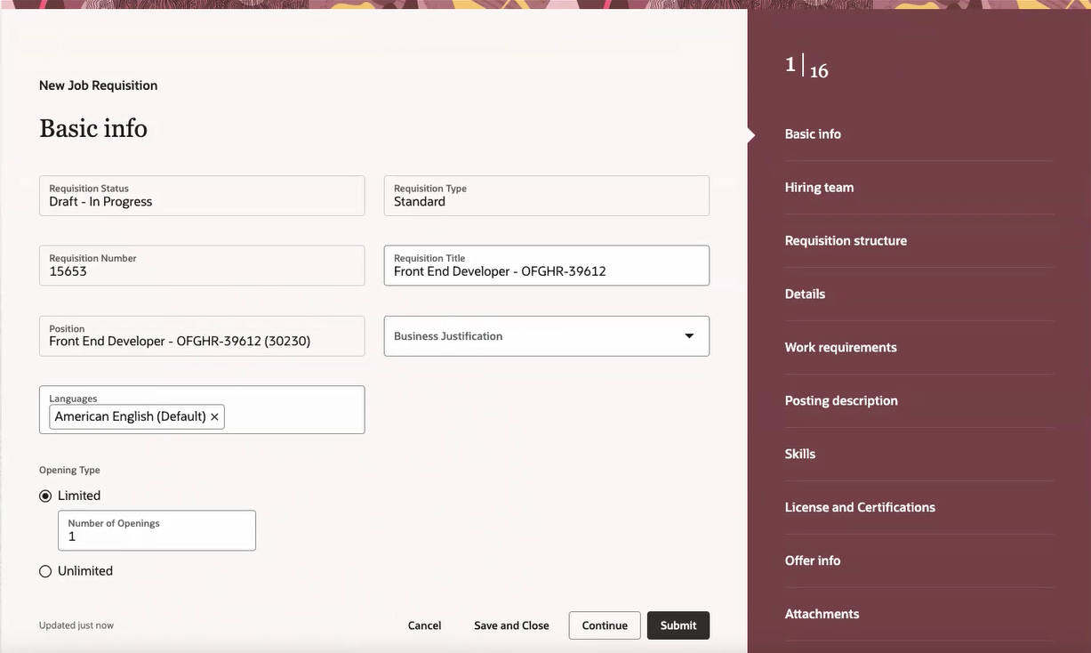 New Job Requisition guided process