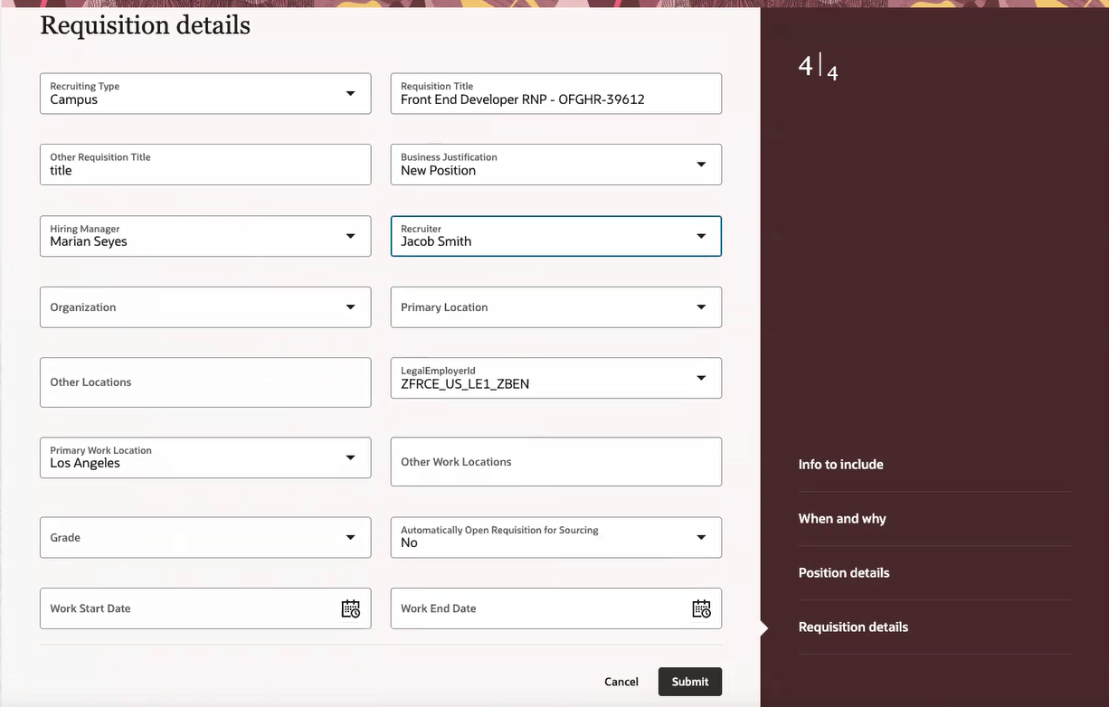 Requisition details step in guided process