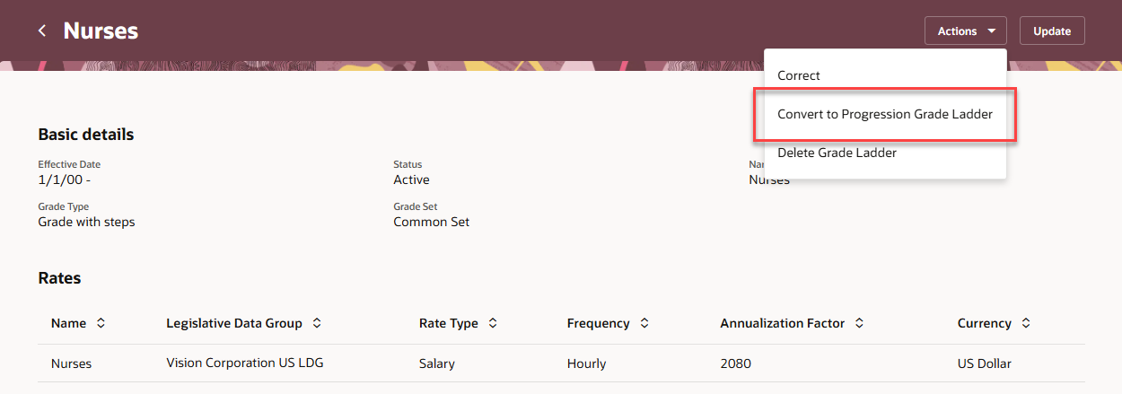 Page-level action to convert to a progression grade ladder