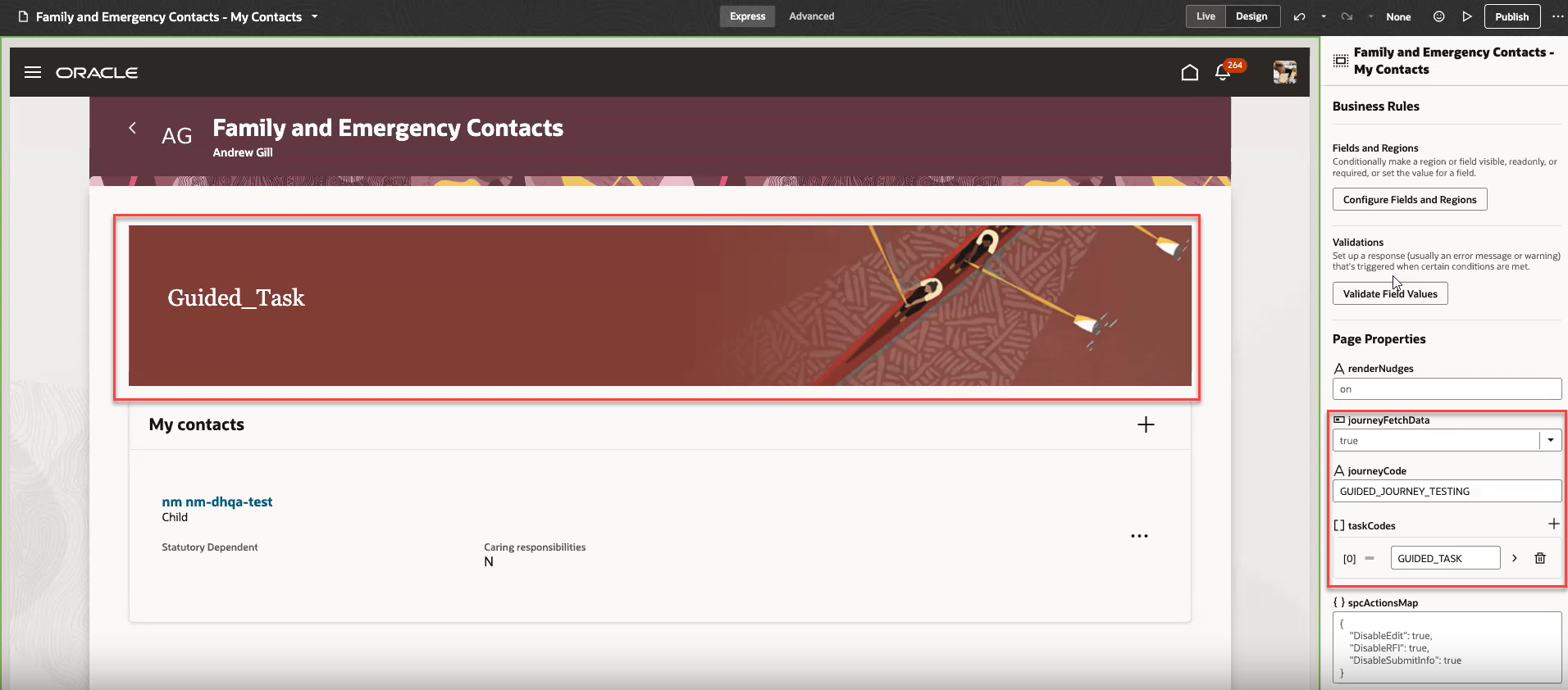Guided journey defined at the page-level on the My Contacts landing page