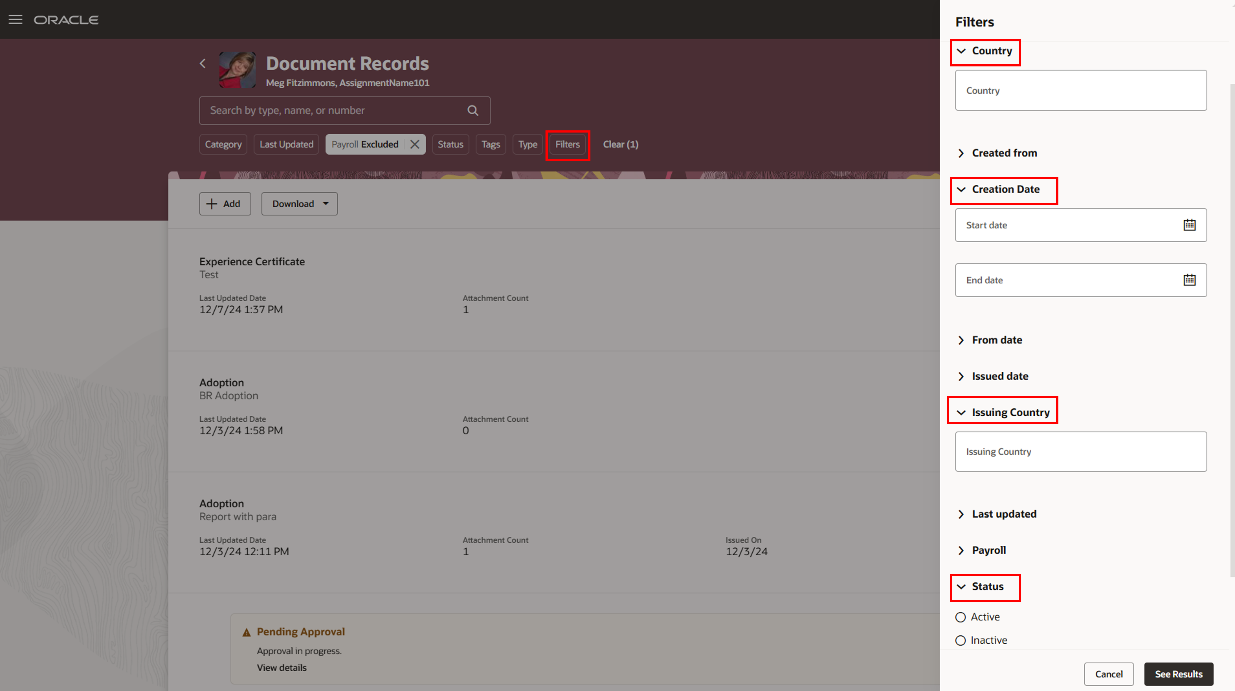Additional Filter Options on Redwood Document Records Page