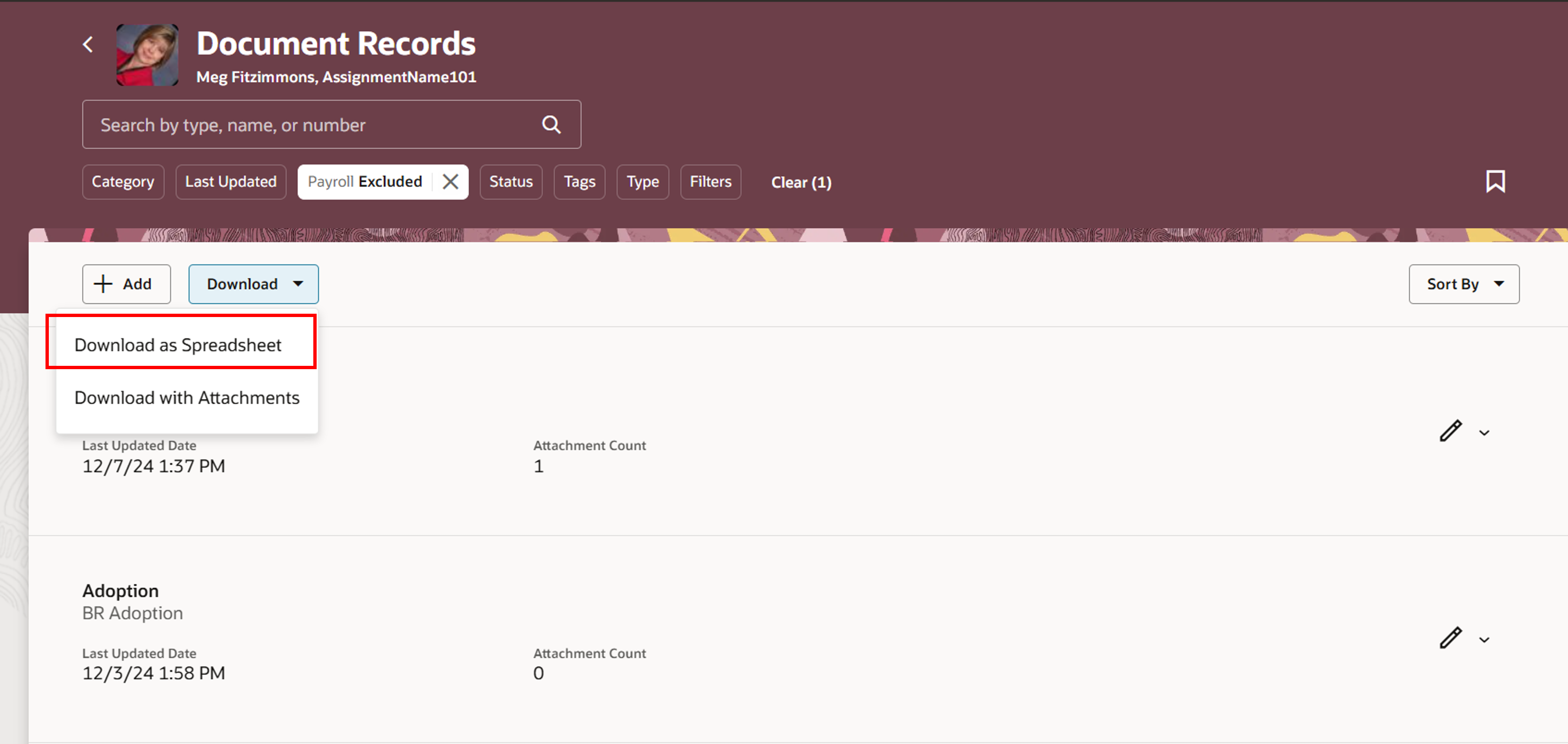 Download Document Records as a Spreadsheet