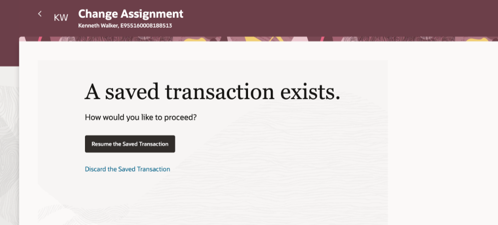 Resume a saved transaction