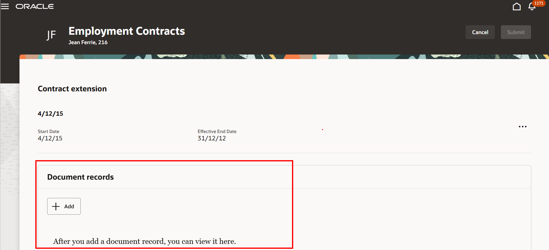 Document Records on the Employment Contracts page