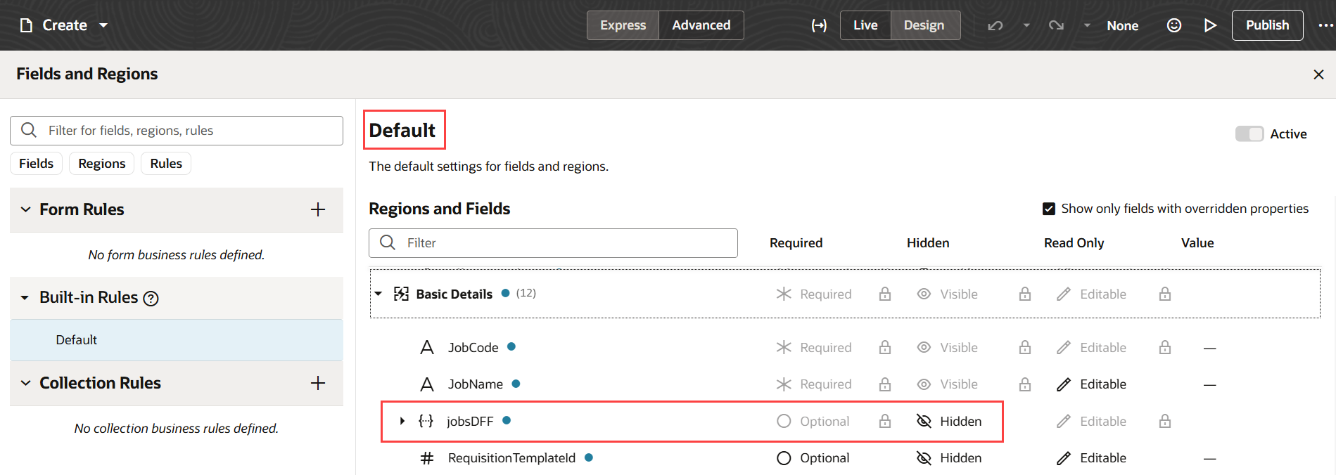 Descriptive Flexfields Hidden by Default in Redwood Workforce Structures Pages