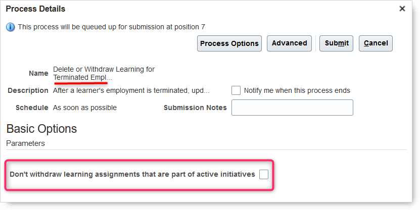 Delete or Withdraw Learning for Terminated Employment Process