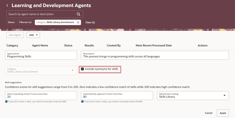 Configuring the Skills Library Enrichment agent