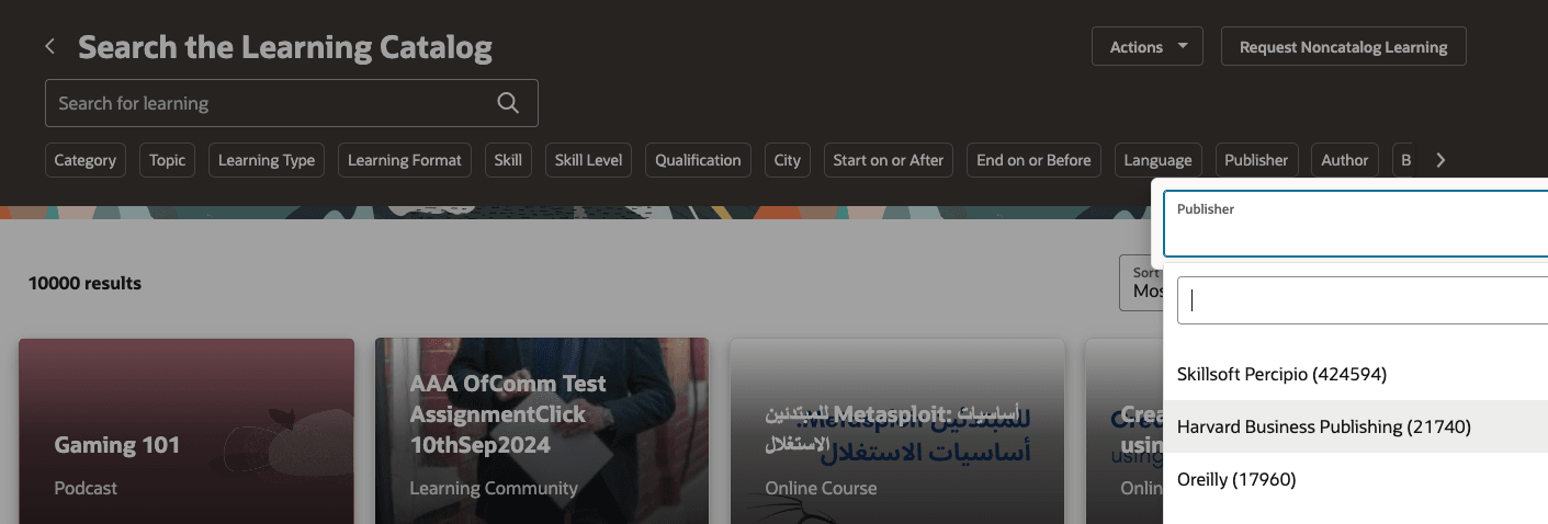 Searching the Learning Catalog by Publisher