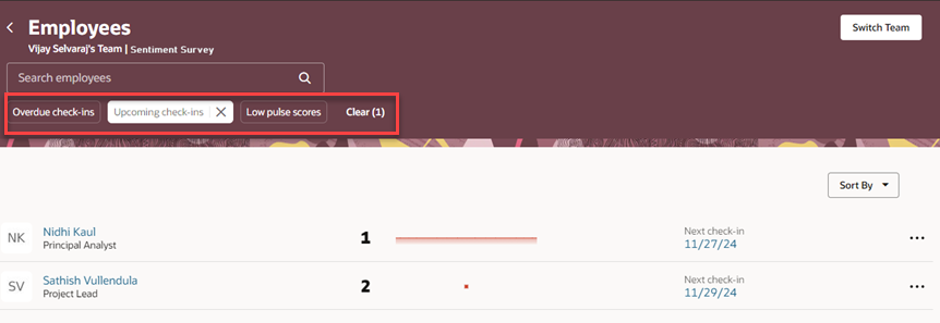 Filters on the Employees Tab