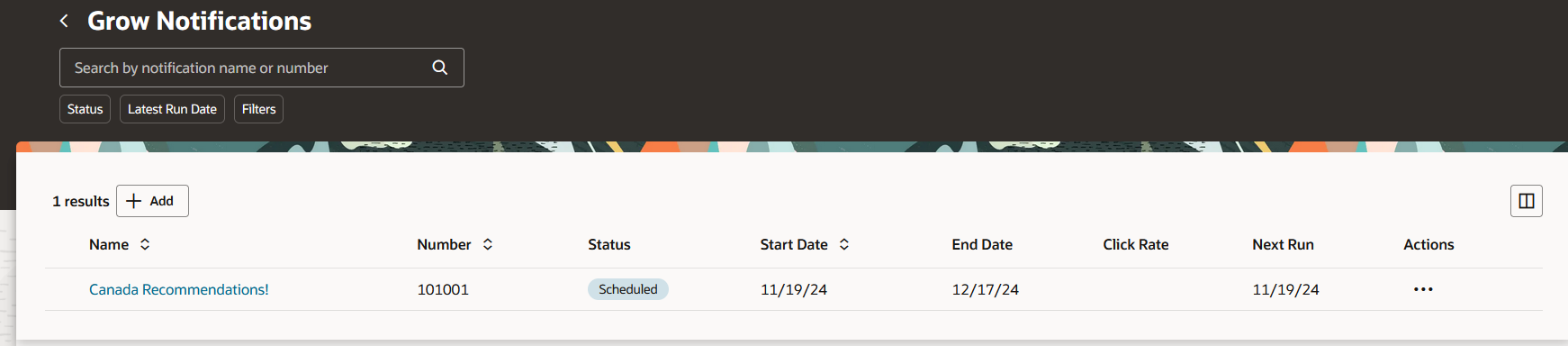Screen capture shows a list of Grow notifications.