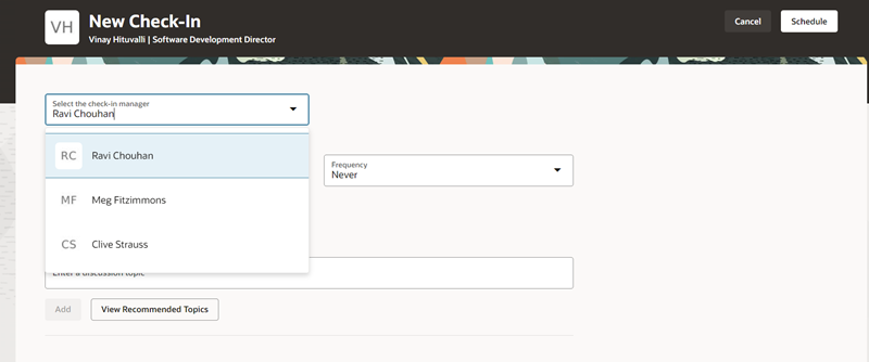 Select manager for check-ins