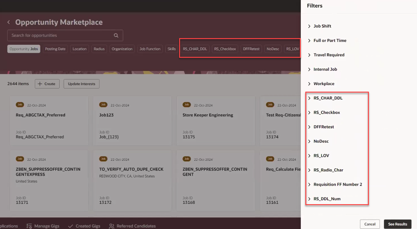Descriptive Flexfields as Facets and Filters in Opportunity Marketplace