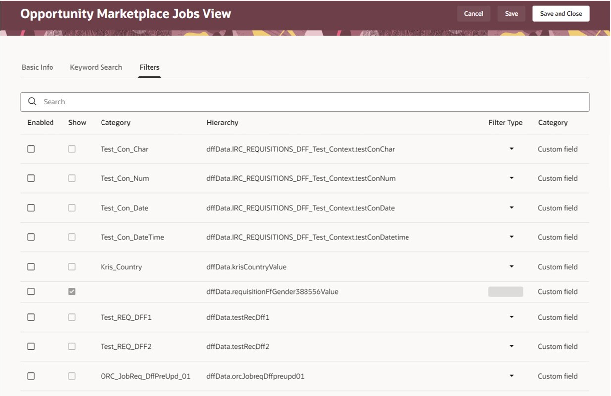 This screen capture shows the Opportunity Marketplace Search View Page