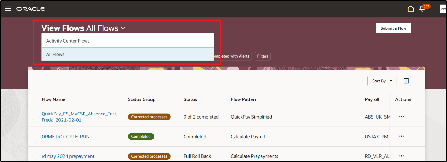 Context Switcher on View Flows page
