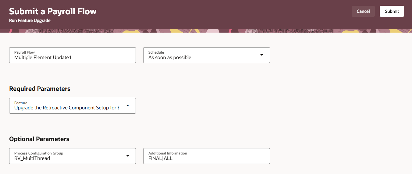Upgrade Retroacyive Component Setup Payroll Flow 