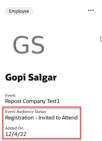 IMage showing the candidate status for an event with an example highlighted