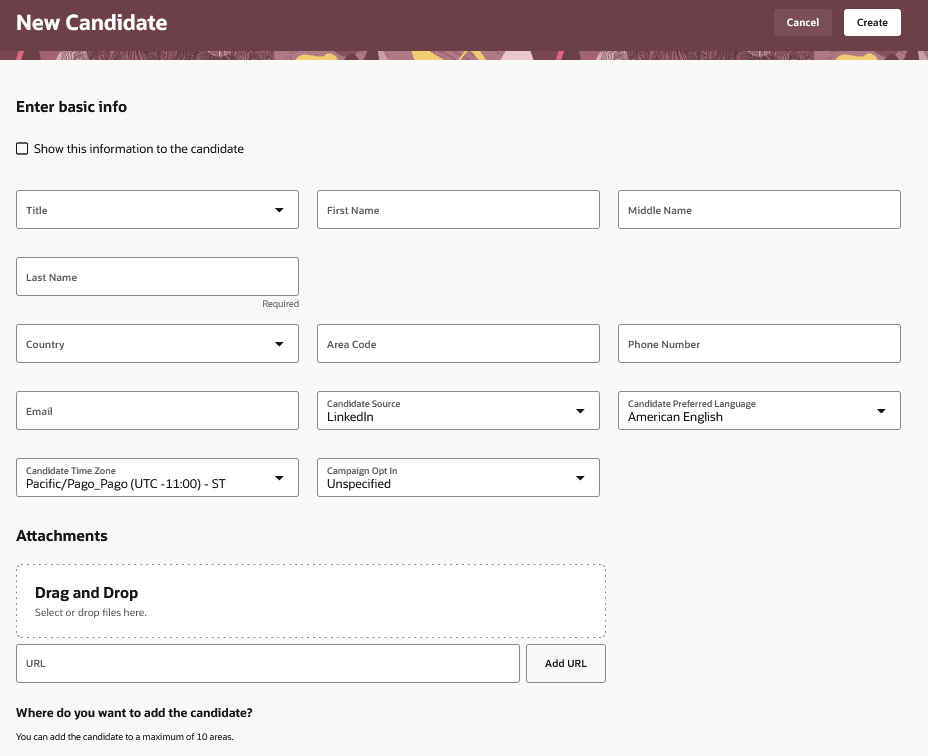 Image showing the page to create a new candidate