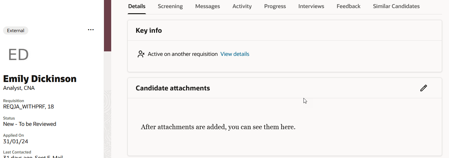 Image showing the Candidate Job Application details page