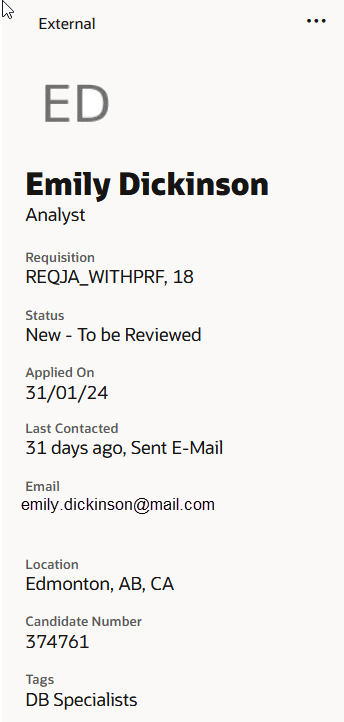 Image showing the side card on the Candidate Job Application