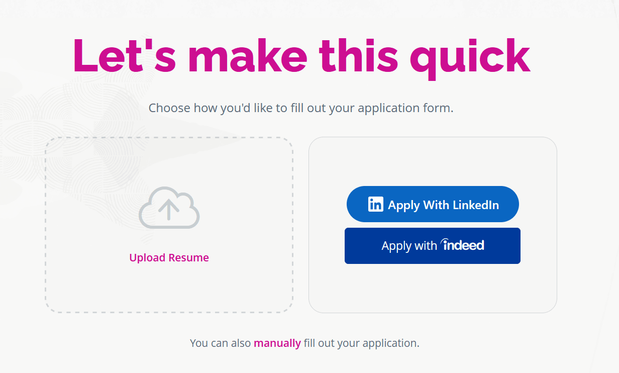 Screen capture showing the design of the Express Apply page.
