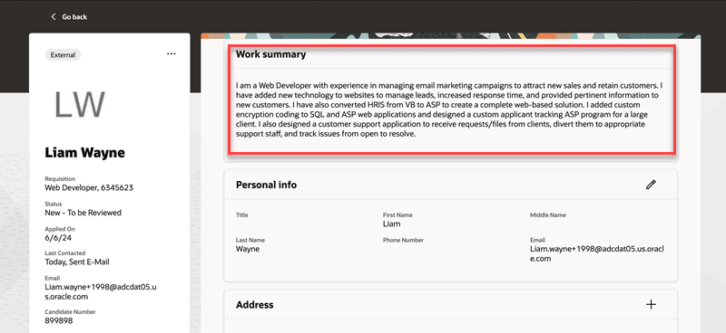 Work summary on the Details tab  