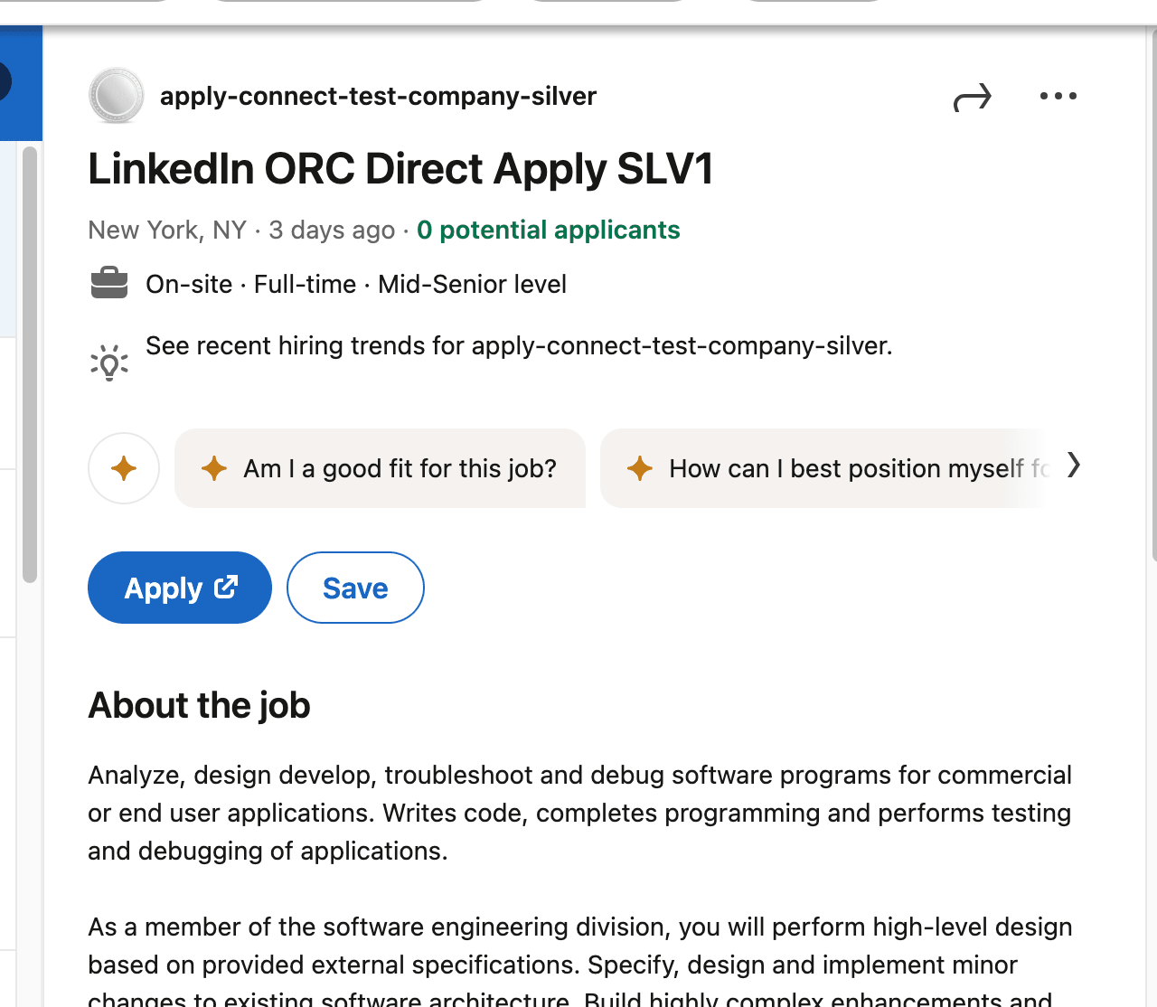 Screenshot showing the Apply flow on LinkedIn