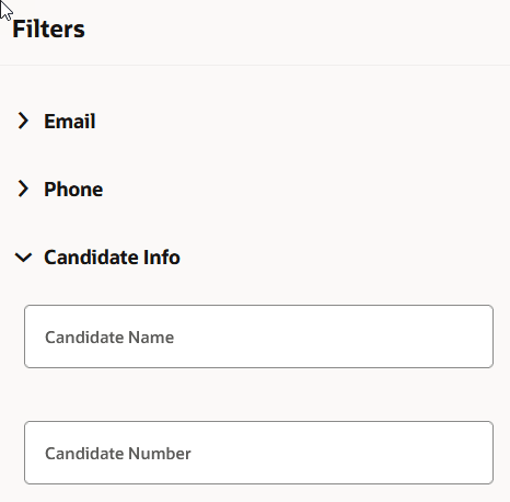 Image showing the candidate name filters in the Filters panel