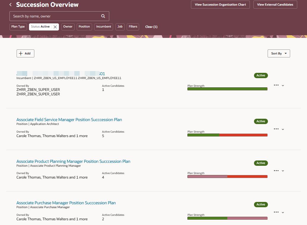 Screenshot showing the plan strength indicators on the Succession Overview page