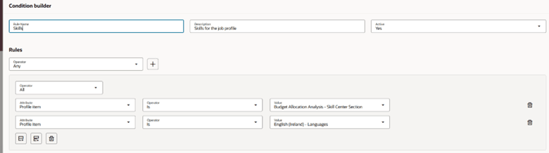 Condition Builder page for the job profile