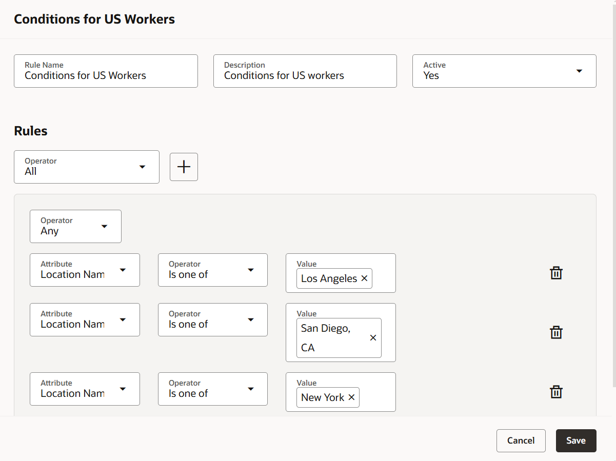 Condition Builder Showing an Eligibility Rule with Three Conditions