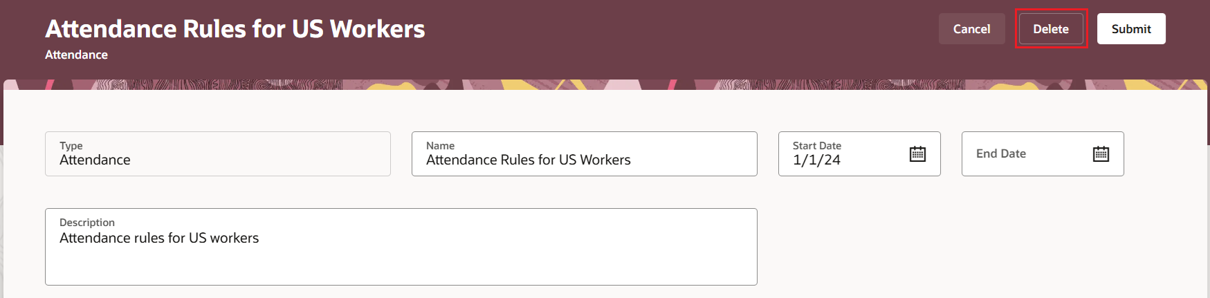 Rule Set Page with the Delete Action Highlighted