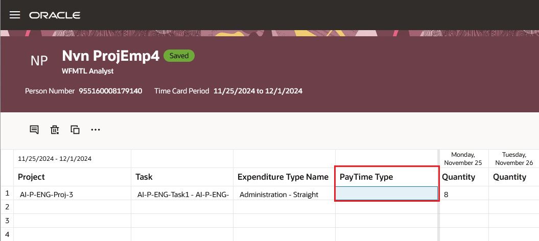 Time Card without a Pay Time Type Value