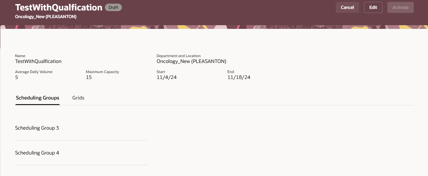 Sample Staffing Plan Showing the Scheduling Groups Tab