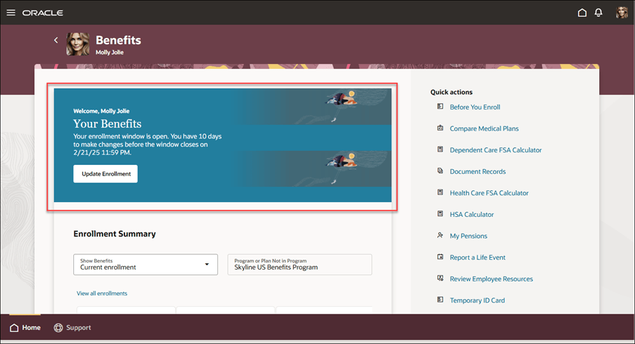 Screen capture of the Benefits Self-Service Landing page with the banner highlighted.  