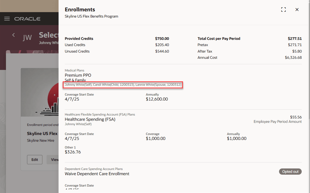 Dependent and Beneficiary Person number on View Enrollments 