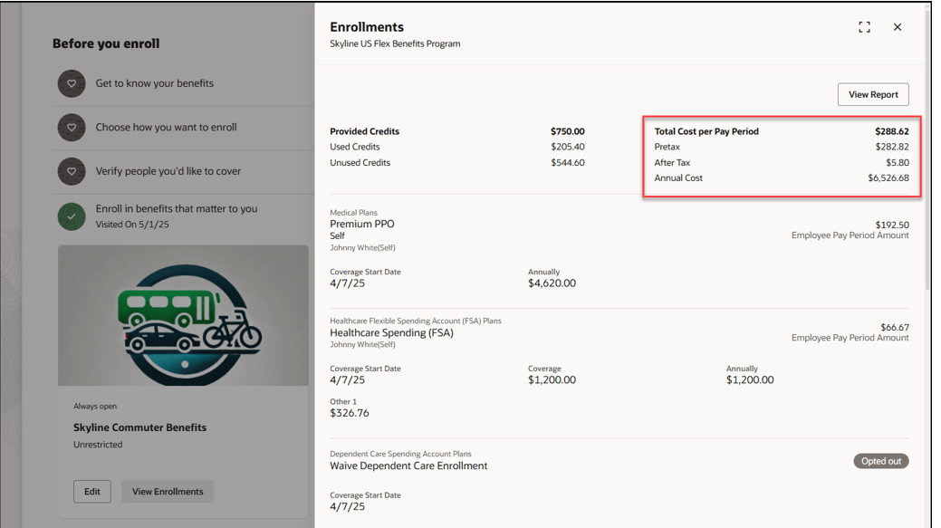 Total Cost Region on View Enrollments  