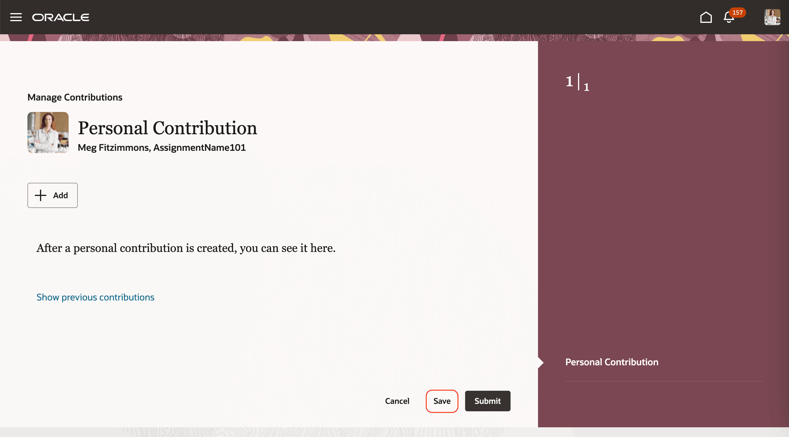 Personal Contribution Page with Save Button Enabled