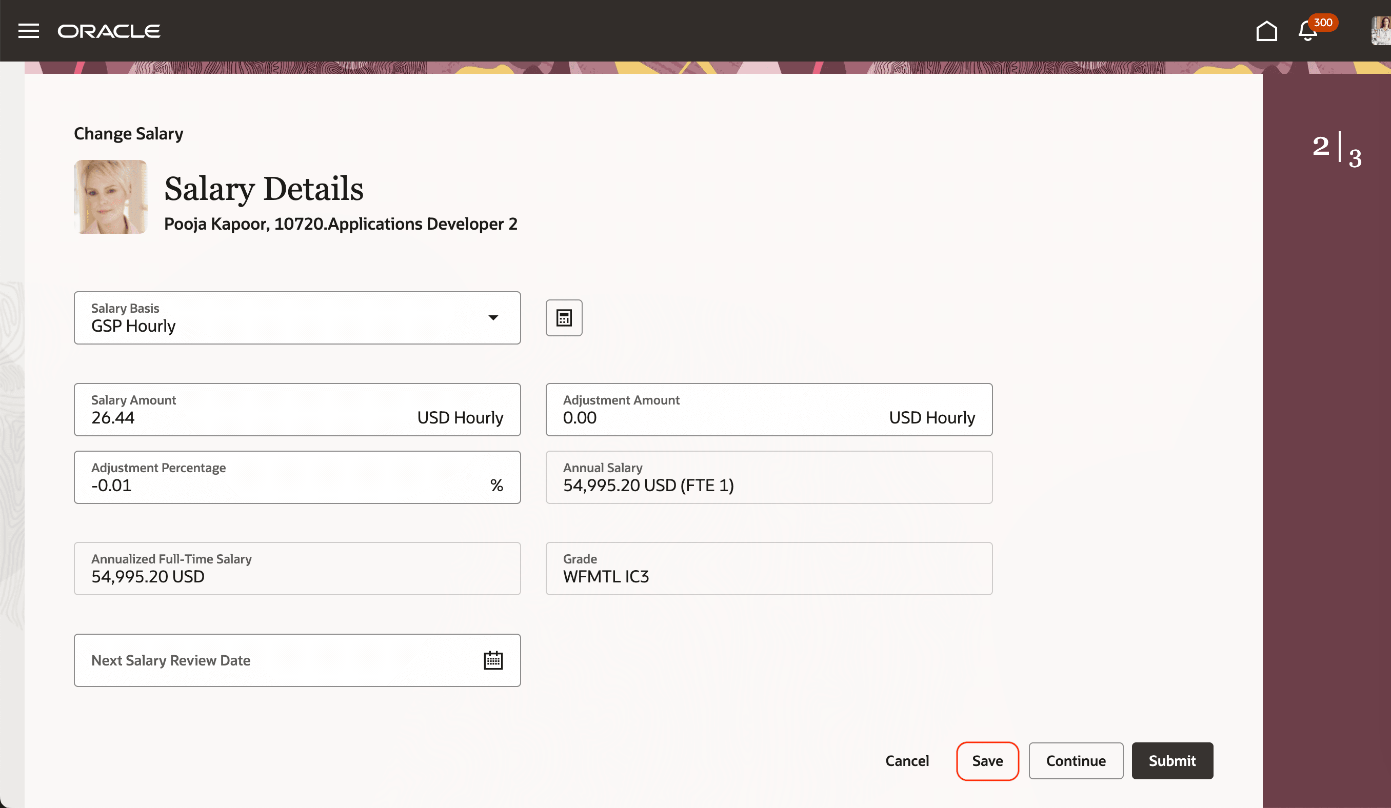 Change Salary Page with Save Button Enabled