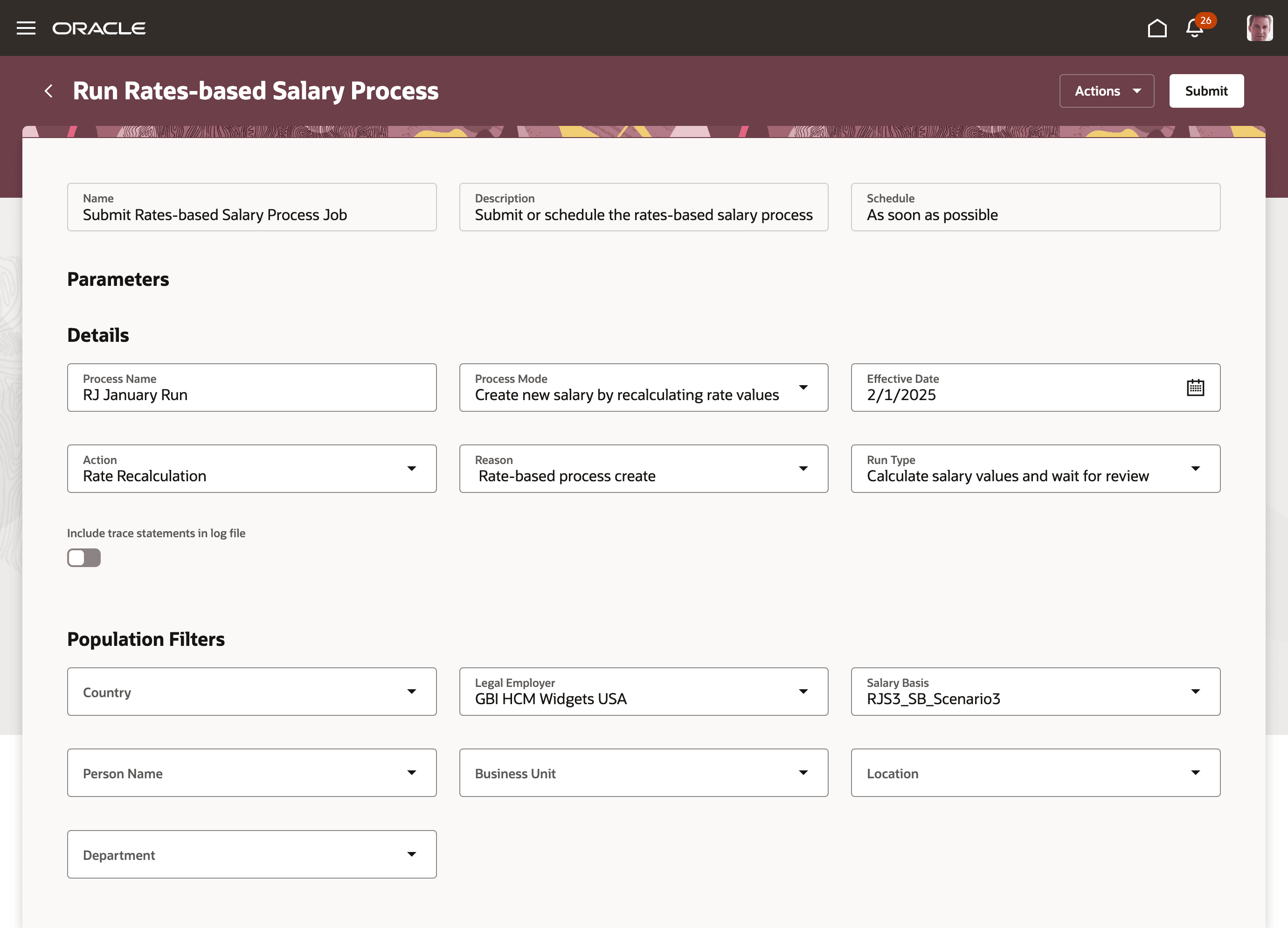 Redwood Run Rates-based Salary Process Page