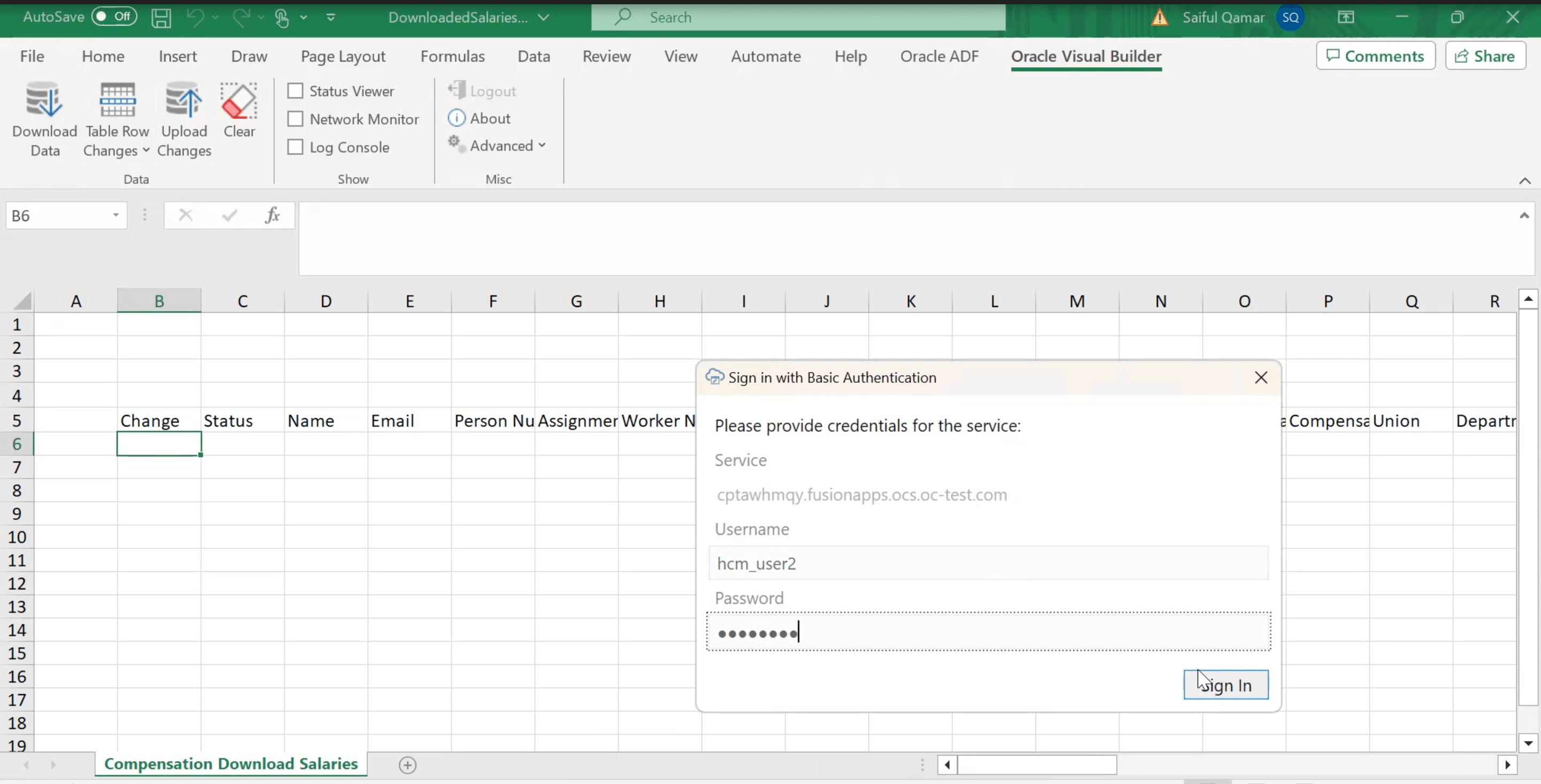 Authenticate in Worksheet