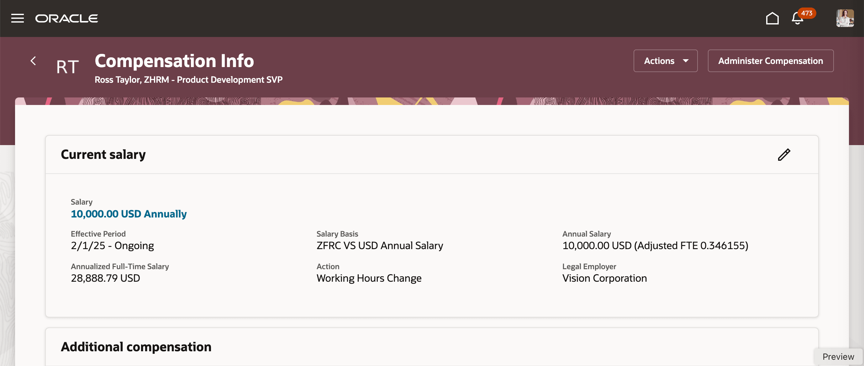 Redwood Compensation Info Page Showing the Annual Salary and Annualized Full-Time Salary per Adjusted FTE
