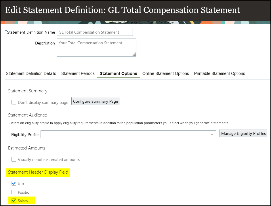 Statement Definition: Statement Options