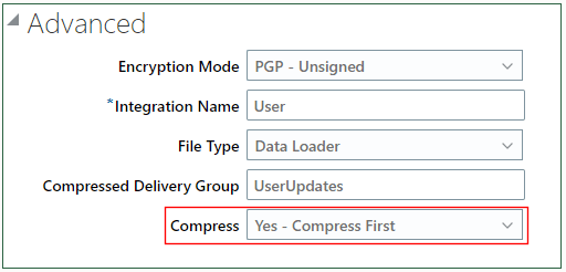 Data Loader Interface Delivery option - Compress First option