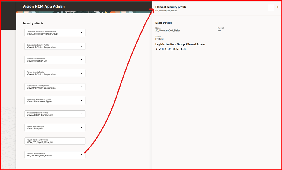Expanded Detail Button Exposing Element Security Profile Information