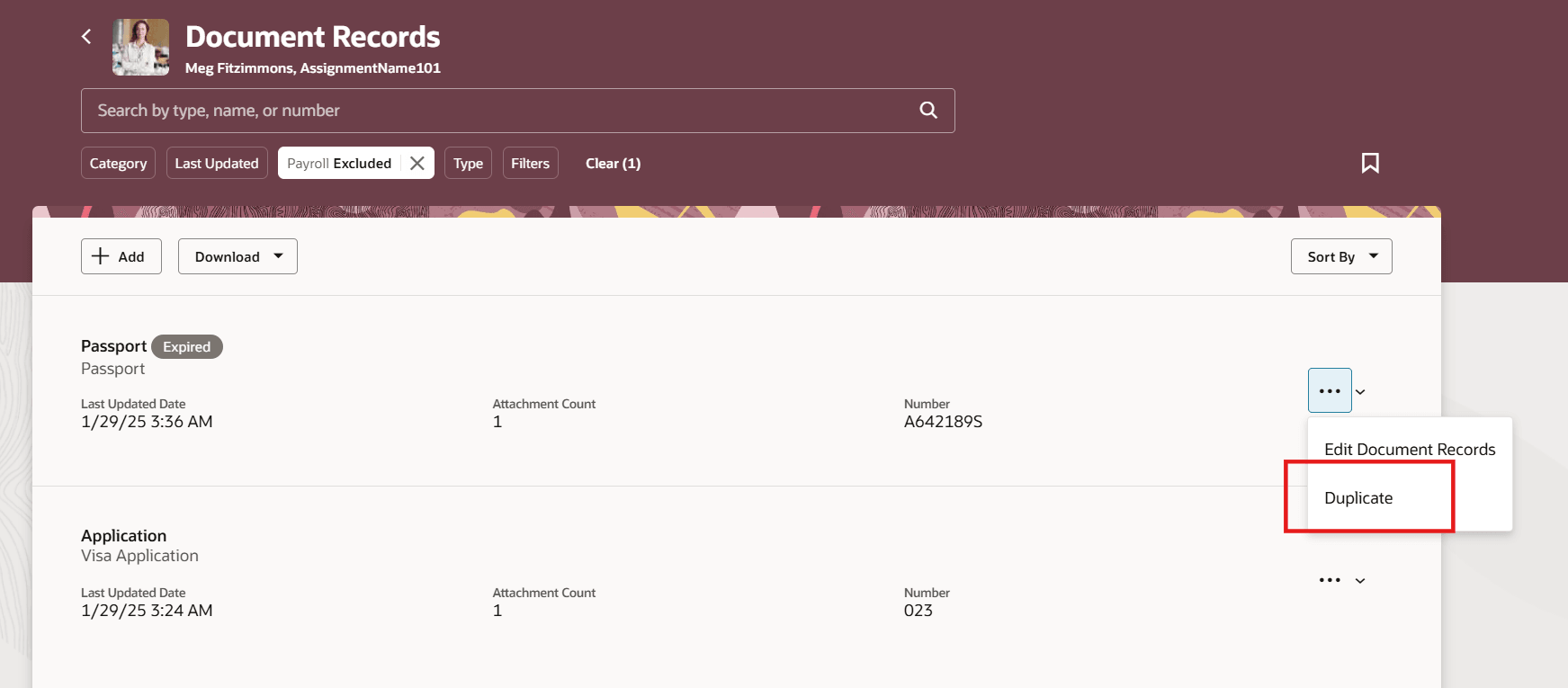 Duplicate Document Record